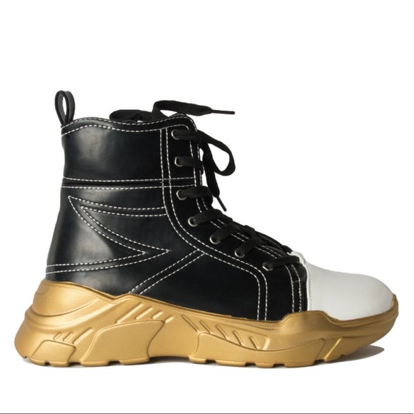 Cape Robbin Shoes - Cape robbin collage black gold boots shoes